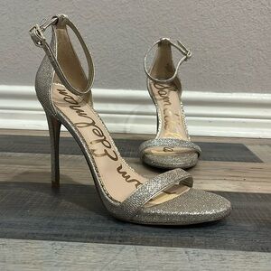 SAM EDELMAN SHOES 9.5 SILVER SPARKLE HEELS ANKLE STRAP ANTHROPOLOGIE BHLDN